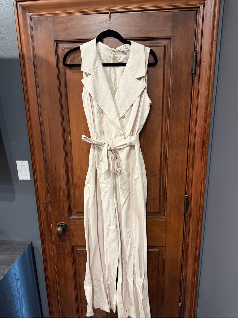 Nanette Lepore Cream linen Sleeveless Double-Breasted Trench Jumpsuit
